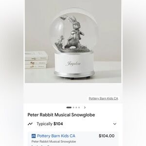 Potter barn Peter rabbit snow globe